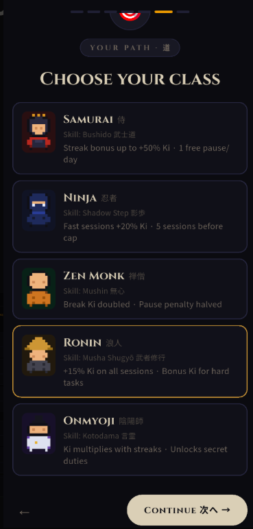 Character class selection